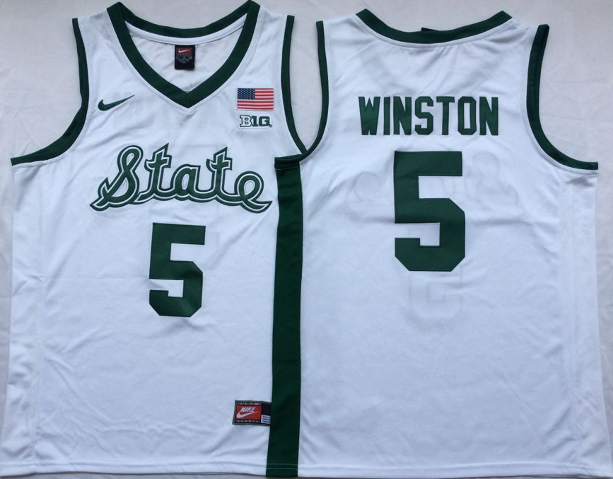 NCAA Men Michigan State Spartans White #5 WINSTON